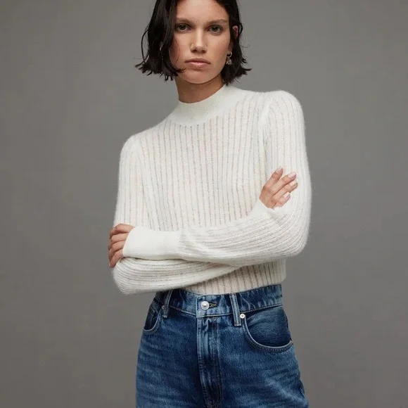 White Ribbed Knit Sweater - Picture 1 of 7